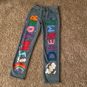 Size medium, straight leg “IN YOUR DREAMS” jeans